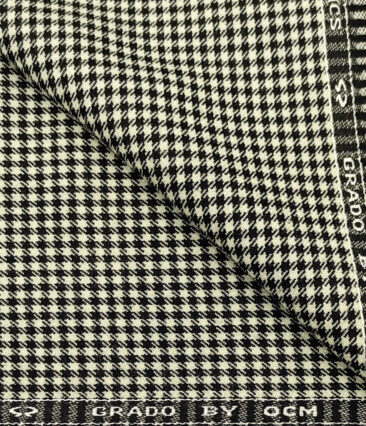 OCM Men's Wool Houndstooth Fine & Soft 2 Meter Unstitched Tweed Jacketing & Blazer Fabric (Cream & Black)