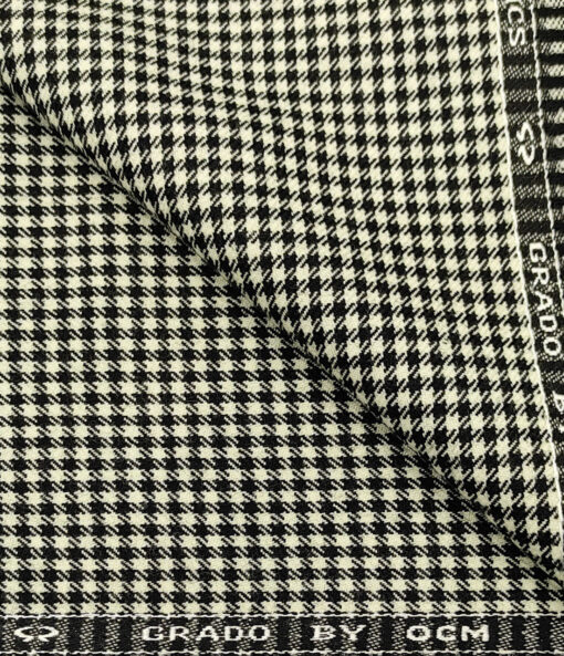 OCM Men's Wool Houndstooth Fine & Soft 2 Meter Unstitched Tweed Jacketing & Blazer Fabric (Cream & Black)