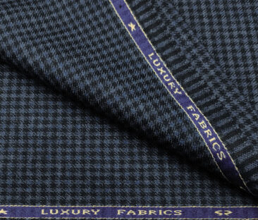 OCM Men's Wool Houndstooth Fine & Soft 2 Meter Unstitched Tweed Jacketing & Blazer Fabric (Dark Blue & Black)
