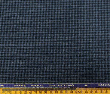 OCM Men's Wool Houndstooth Fine & Soft 2 Meter Unstitched Tweed Jacketing & Blazer Fabric (Dark Blue & Black)