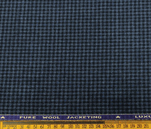 OCM Men's Wool Houndstooth Fine & Soft 2 Meter Unstitched Tweed Jacketing & Blazer Fabric (Dark Blue & Black)