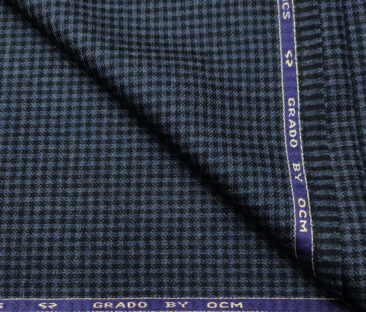 OCM Men's Wool Houndstooth Fine & Soft 2 Meter Unstitched Tweed Jacketing & Blazer Fabric (Dark Blue & Black)
