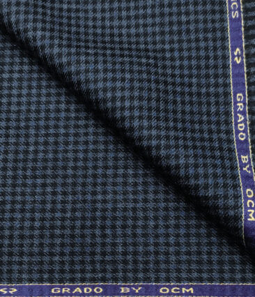 OCM Men's Wool Houndstooth Fine & Soft 2 Meter Unstitched Tweed Jacketing & Blazer Fabric (Dark Blue & Black)