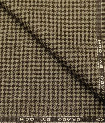 OCM Men's Wool Houndstooth Fine & Soft 2 Meter Unstitched Tweed Jacketing & Blazer Fabric (Light & Dark Brown )