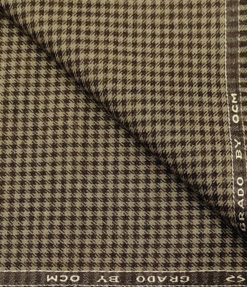 OCM Men's Wool Houndstooth Fine & Soft 2 Meter Unstitched Tweed Jacketing & Blazer Fabric (Light & Dark Brown )