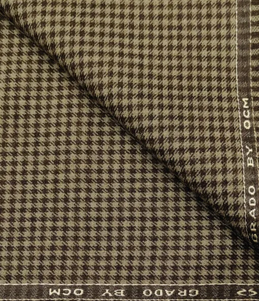 OCM Men's Wool Houndstooth Fine & Soft 2 Meter Unstitched Tweed Jacketing & Blazer Fabric (Light & Dark Brown )