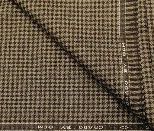 OCM Men's Wool Houndstooth Fine & Soft 2 Meter Unstitched Tweed Jacketing & Blazer Fabric (Light & Dark Brown )