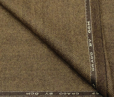 OCM Men's Wool Herringbone Thick & Soft 2 Meter Unstitched Tweed Jacketing & Blazer Fabric (Brown)