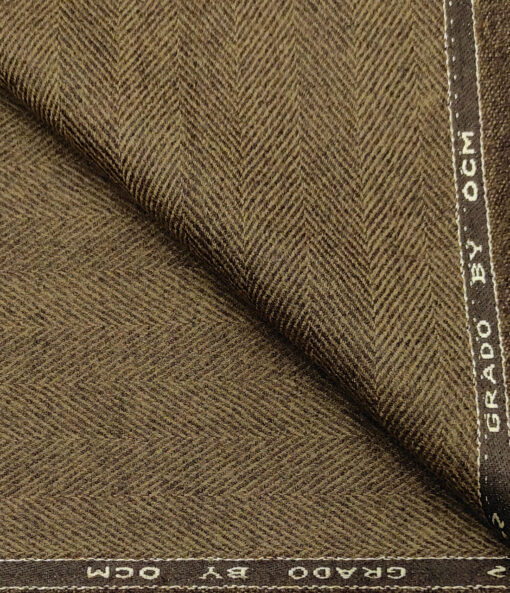OCM Men's Wool Herringbone Thick & Soft 2 Meter Unstitched Tweed Jacketing & Blazer Fabric (Brown)