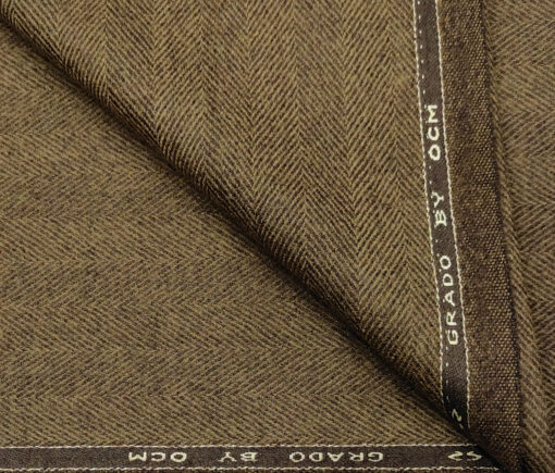 OCM Men's Wool Herringbone Thick & Soft 2 Meter Unstitched Tweed Jacketing & Blazer Fabric (Brown)