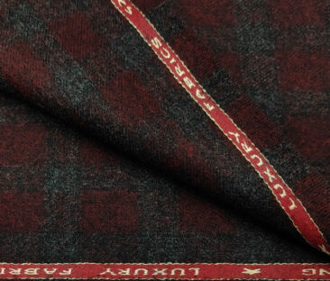 OCM Men's Wool Checks Thick & Soft 2 Meter Unstitched Tweed Jacketing & Blazer Fabric (Dark Maroon & Grey)
