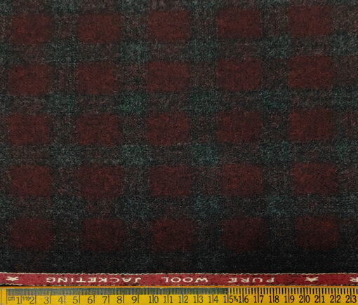 OCM Men's Wool Checks Thick & Soft 2 Meter Unstitched Tweed Jacketing & Blazer Fabric (Dark Maroon & Grey)