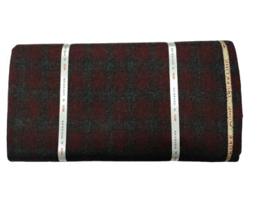 OCM Men's Wool Checks Thick & Soft 2 Meter Unstitched Tweed Jacketing & Blazer Fabric (Dark Maroon & Grey)