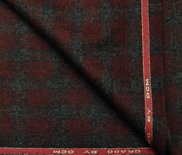 OCM Men's Wool Checks Thick & Soft 2 Meter Unstitched Tweed Jacketing & Blazer Fabric (Dark Maroon & Grey)