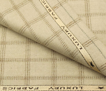 OCM Men's Wool Checks Thick & Soft 2 Meter Unstitched Tweed Jacketing & Blazer Fabric (Beige & Brown)