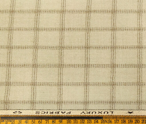 OCM Men's Wool Checks Thick & Soft 2 Meter Unstitched Tweed Jacketing & Blazer Fabric (Beige & Brown)