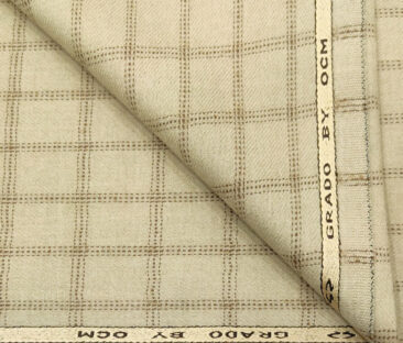 OCM Men's Wool Checks Thick & Soft 2 Meter Unstitched Tweed Jacketing & Blazer Fabric (Beige & Brown)
