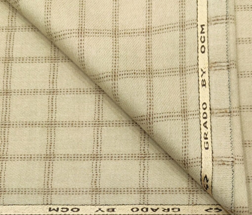 OCM Men's Wool Checks Thick & Soft 2 Meter Unstitched Tweed Jacketing & Blazer Fabric (Beige & Brown)