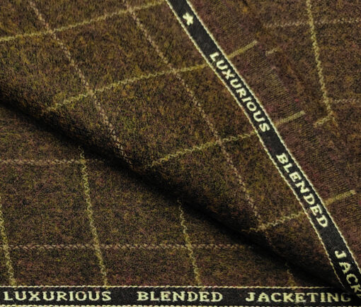 OCM Men's Wool Checks Fine & Soft 2 Meter Unstitched Tweed Jacketing & Blazer Fabric (Dark Brown)