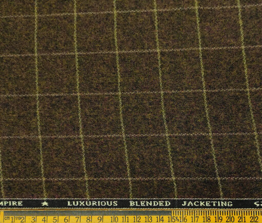 OCM Men's Wool Checks Fine & Soft 2 Meter Unstitched Tweed Jacketing & Blazer Fabric (Dark Brown)