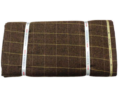 OCM Men's Wool Checks Fine & Soft 2 Meter Unstitched Tweed Jacketing & Blazer Fabric (Dark Brown)