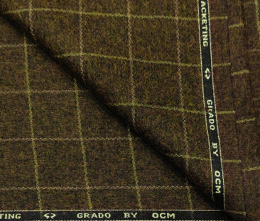 OCM Men's Wool Checks Fine & Soft 2 Meter Unstitched Tweed Jacketing & Blazer Fabric (Dark Brown)