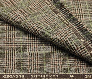OCM Men's Wool Checks Fine & Soft 2 Meter Unstitched Tweed Jacketing & Blazer Fabric (Light Brown)