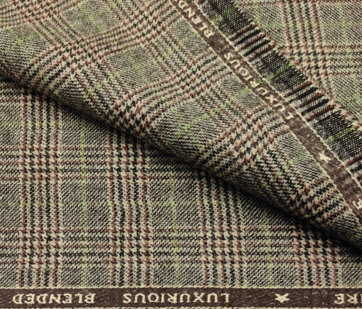 OCM Men's Wool Checks Fine & Soft 2 Meter Unstitched Tweed Jacketing & Blazer Fabric (Light Brown)