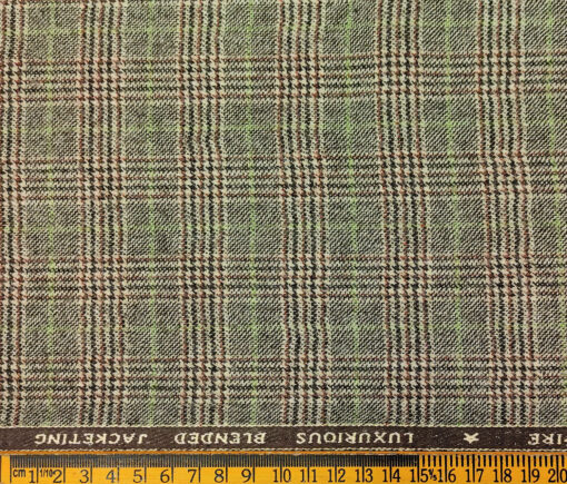 OCM Men's Wool Checks Fine & Soft 2 Meter Unstitched Tweed Jacketing & Blazer Fabric (Light Brown)