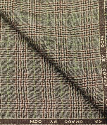 OCM Men's Wool Checks Fine & Soft 2 Meter Unstitched Tweed Jacketing & Blazer Fabric (Light Brown)