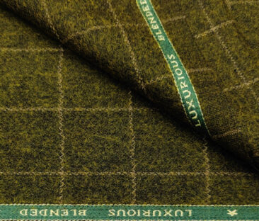 OCM Men's Wool Checks Fine & Soft 2 Meter Unstitched Tweed Jacketing & Blazer Fabric (Greenish Brown)