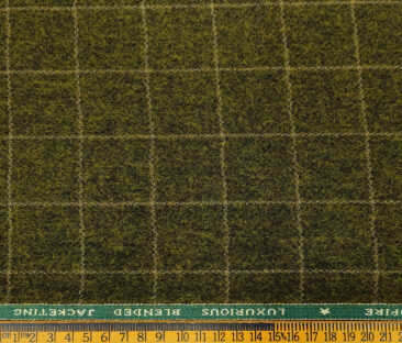 OCM Men's Wool Checks Fine & Soft 2 Meter Unstitched Tweed Jacketing & Blazer Fabric (Greenish Brown)
