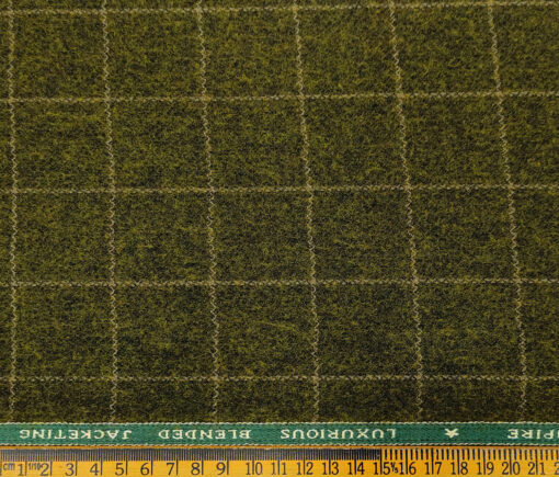 OCM Men's Wool Checks Fine & Soft 2 Meter Unstitched Tweed Jacketing & Blazer Fabric (Greenish Brown)