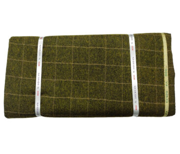 OCM Men's Wool Checks Fine & Soft 2 Meter Unstitched Tweed Jacketing & Blazer Fabric (Greenish Brown)