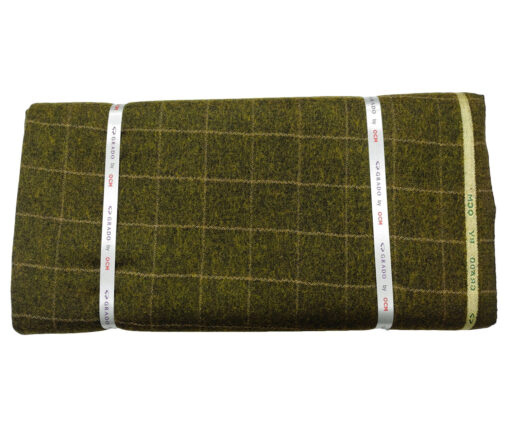 OCM Men's Wool Checks Fine & Soft 2 Meter Unstitched Tweed Jacketing & Blazer Fabric (Greenish Brown)