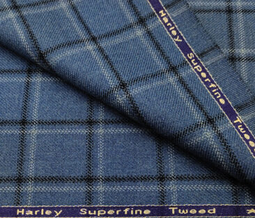 OCM Men's Wool Checks Medium & Soft 2 Meter Unstitched Tweed Jacketing & Blazer Fabric (Blue & Black)