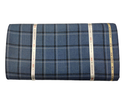 OCM Men's Wool Checks Medium & Soft 2 Meter Unstitched Tweed Jacketing & Blazer Fabric (Blue & Black)