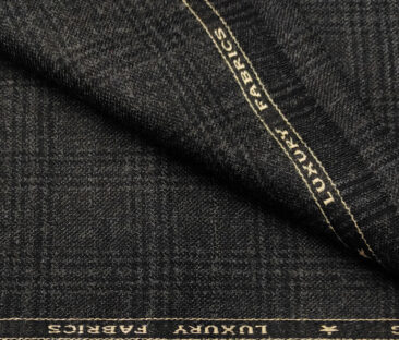OCM Men's Wool Checks Medium & Soft 2 Meter Unstitched Tweed Jacketing & Blazer Fabric (Blackish Grey)