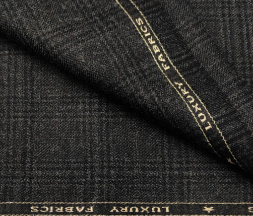 OCM Men's Wool Checks Medium & Soft 2 Meter Unstitched Tweed Jacketing & Blazer Fabric (Blackish Grey)