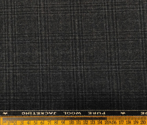 OCM Men's Wool Checks Medium & Soft 2 Meter Unstitched Tweed Jacketing & Blazer Fabric (Blackish Grey)