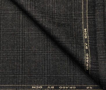 OCM Men's Wool Checks Medium & Soft 2 Meter Unstitched Tweed Jacketing & Blazer Fabric (Blackish Grey)