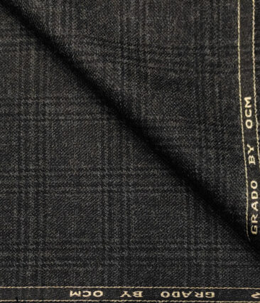 OCM Men's Wool Checks Medium & Soft 2 Meter Unstitched Tweed Jacketing & Blazer Fabric (Blackish Grey)