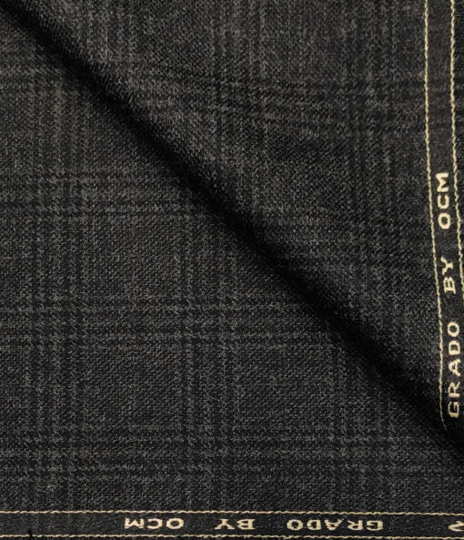 OCM Men's Wool Checks Medium & Soft 2 Meter Unstitched Tweed Jacketing & Blazer Fabric (Blackish Grey)