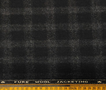 OCM Men's Wool Checks Medium & Soft 2 Meter Unstitched Tweed Jacketing & Blazer Fabric (Black & Grey)