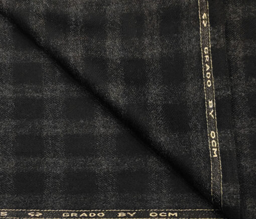 OCM Men's Wool Checks Medium & Soft 2 Meter Unstitched Tweed Jacketing & Blazer Fabric (Black & Grey)