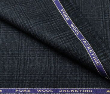 OCM Men's Wool Checks Medium & Soft 2 Meter Unstitched Tweed Jacketing & Blazer Fabric (Dark Blue)