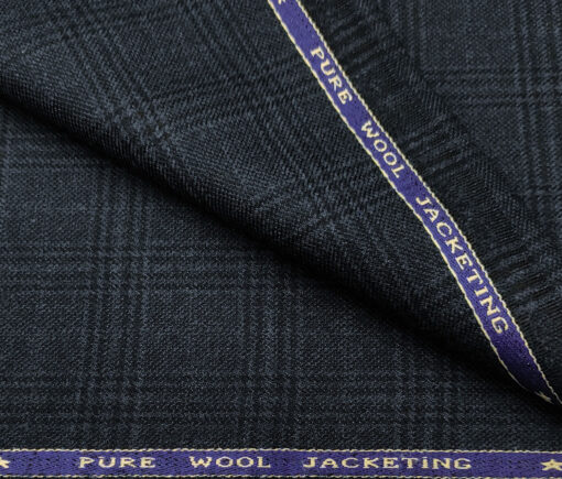 OCM Men's Wool Checks Medium & Soft 2 Meter Unstitched Tweed Jacketing & Blazer Fabric (Dark Blue)