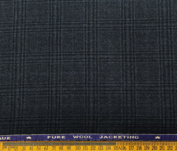 OCM Men's Wool Checks Medium & Soft 2 Meter Unstitched Tweed Jacketing & Blazer Fabric (Dark Blue)