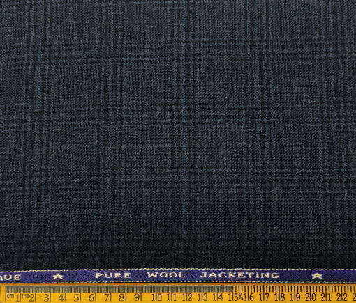 OCM Men's Wool Checks Medium & Soft 2 Meter Unstitched Tweed Jacketing & Blazer Fabric (Dark Blue)