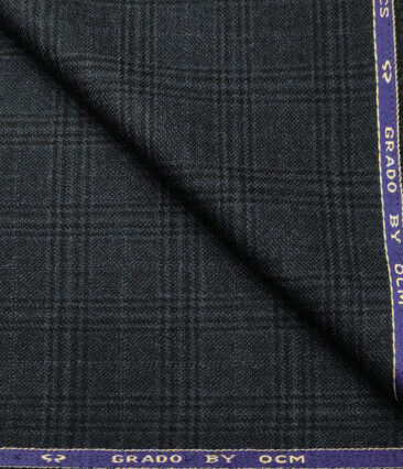 OCM Men's Wool Checks Medium & Soft 2 Meter Unstitched Tweed Jacketing & Blazer Fabric (Dark Blue)